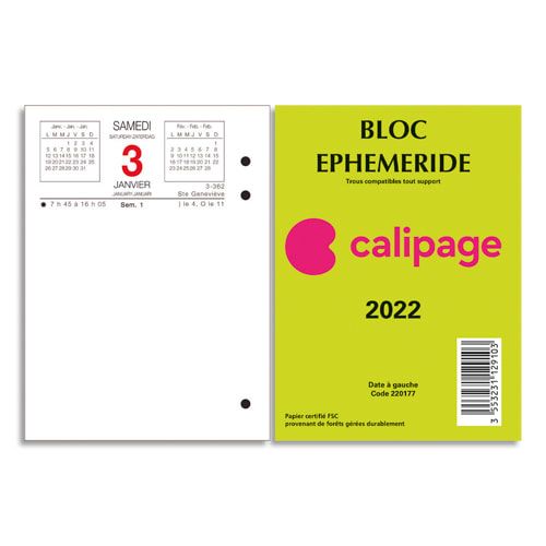 CALIPAGE Calendrier Ephéméride pour Bloc 8,5 x 11,5 cm