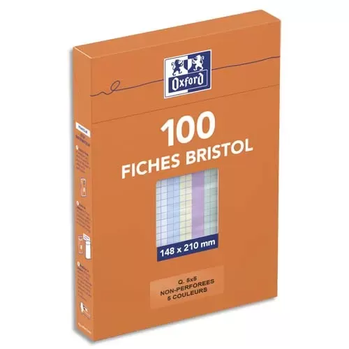 OXFORD Boîte Distributrice 100 fiches Bristol non perf. 148x210mm (A5) 5×5 COLOR