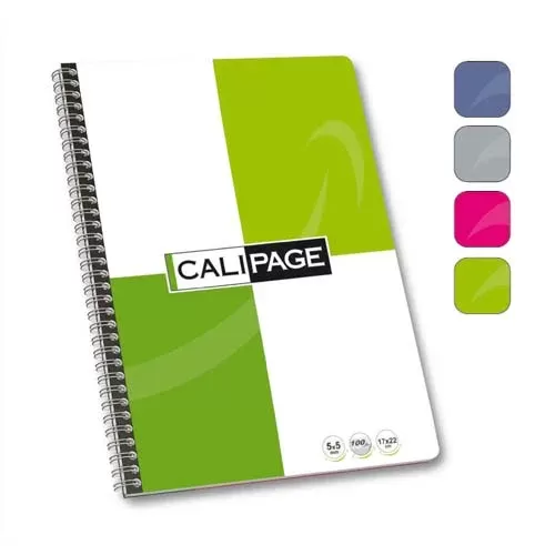 CALIPAGE Cahier spirale 17×22 100 pages Petits Carreaux 5×5 90g Couv. Carte