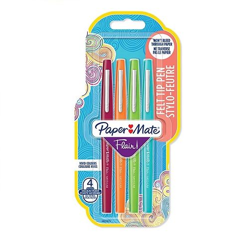 PAPERMATE FLAIR Pochettes de 4 Stylos Feutres Couleurs fun assorties