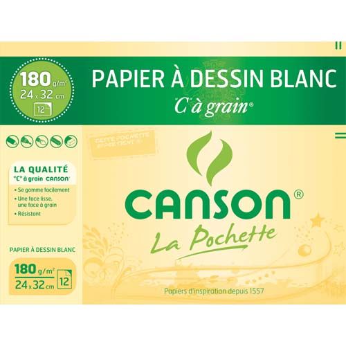 CANSON Papier à Dessin Blanc C A GRAIN  24x32cm 180g