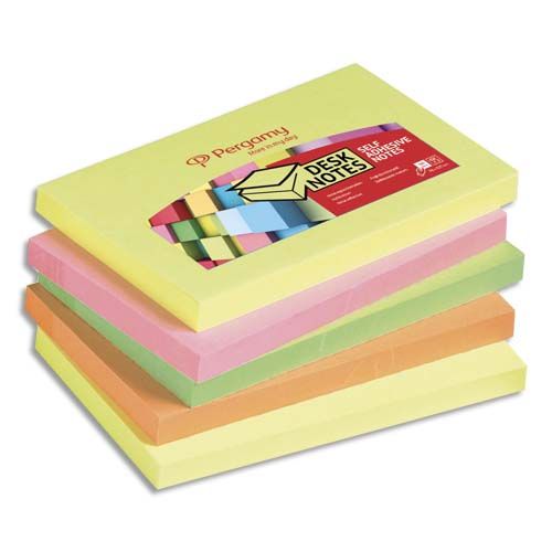 PERGAMY Bloc de 100 Notes Adhésives Repositionnables 7,6×12,7cm NEON