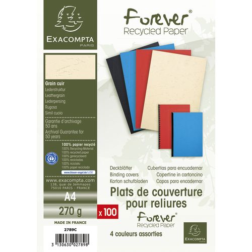 EXACOMPTA 100 plats couverture FOREVER grain cuir 270g 4 Couleurs