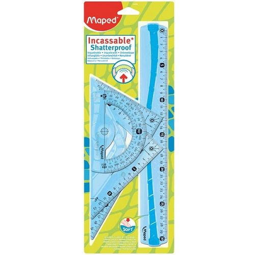 MAPED Set de Traçage 3 pièces Incassables Règle Equerre Rapporteur  PROMO