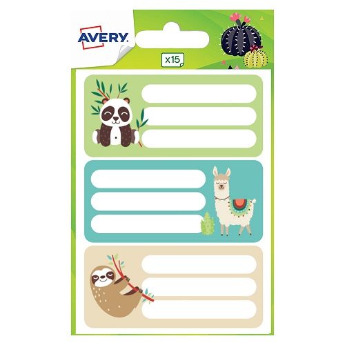 AVERY Sachet de 15 étiquettes Scolaires Lama Panda Lémurien