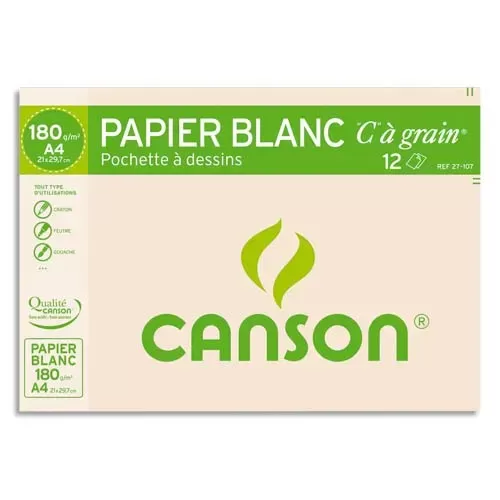 CANSON / FABRIANO Pochette de 12 feuilles de papier dessin A GRAIN 180g  A4