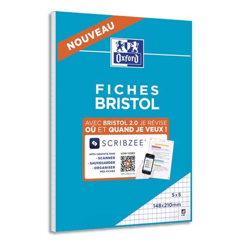 OXFORD 30 Fiches BRISTOL Perforées BLANCHES Carreaux 5×5  14,8×21 cm (A5)