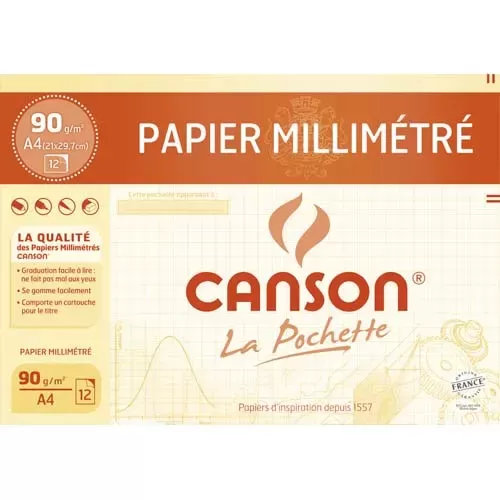 CANSON 12 Feuilles de Papier Millimétré A4  –  90g