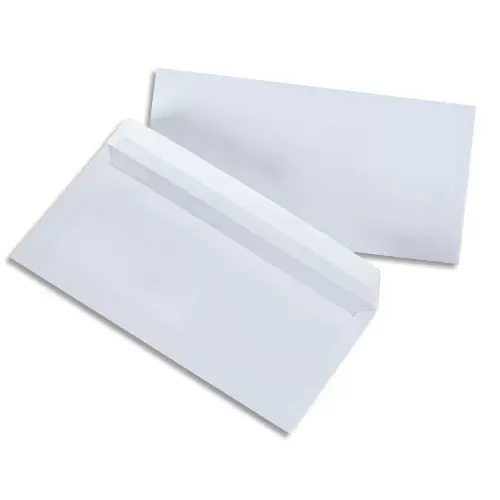 Boîte de 500 enveloppes Blanches 80g DL 110×220 mm SANS Fenêtre auto-adhési