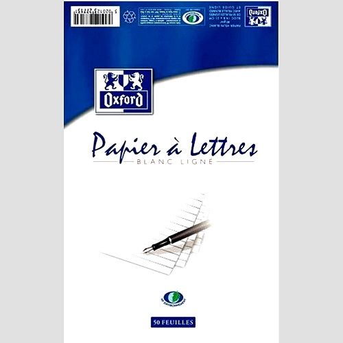 OXFORD Bloc Correspondance 50 feuilles papier à lettres Lignées 80g 21 x 29,7 cm