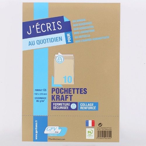 GPV 10 Enveloppes Kraft 85 g Format C5  162×229 mm (A4 pliée en 2)