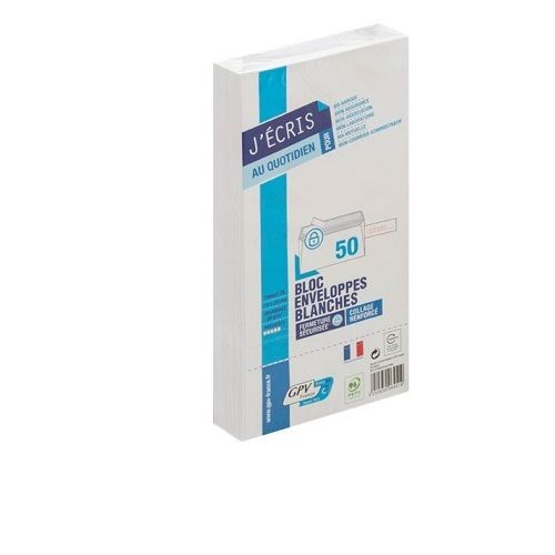 GPV Bloc de 50 ENVELOPPES 90g DL 110×220 mm Précasées