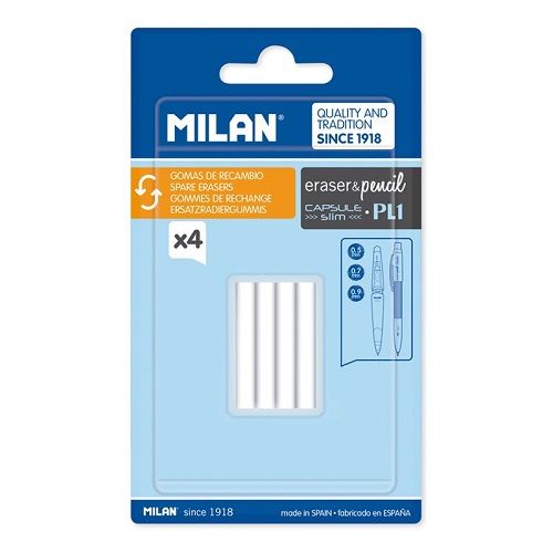 MILAN Recharge de 4 Gommes Fines pour Porte-mines Capsules SLIM et PL1