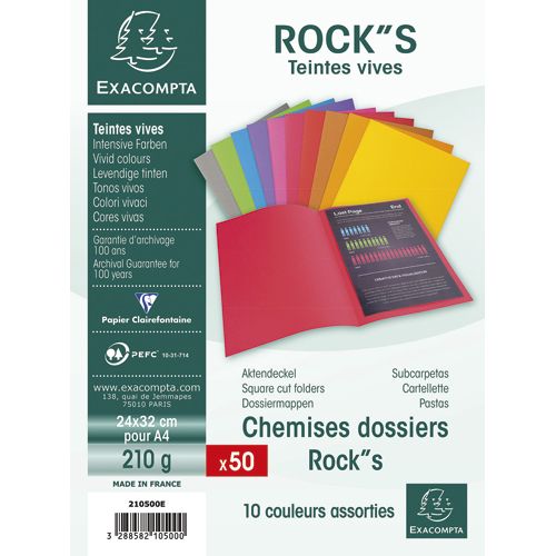 EXACOMPTA Lot de 10 Chemises ROCK’S en Carte 210g Teintes Vives 217001E