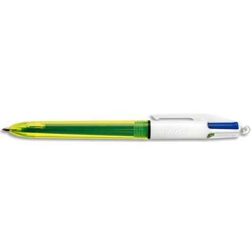 BIC Stylo Bille 4 Couleurs NEON (Noir, Bleu, Rouge, Jaune)