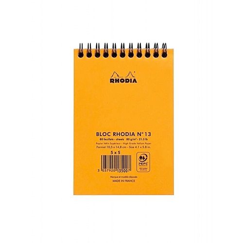 RHODIA Bloc Note Nø13 à Spirale  80 feuilles 80g Format A6 10.5×14.8cm 5×5