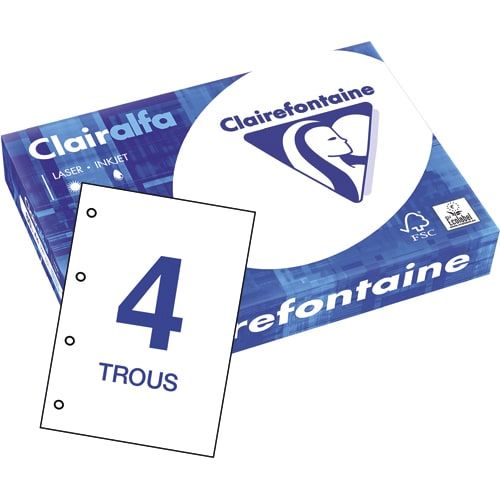 CLAIREFONTAINE Ramette de 500 Feuilles A4 Papier Blanc PERFORE 4 Trous 80 g