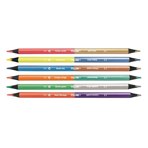 MILAN Boîte de 6 Crayons BICOLORES Fluo / Métal