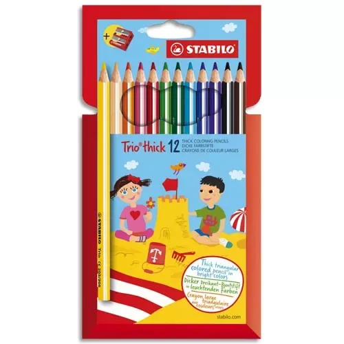 STABILO Pochette 12 Crayons de Couleur TRIO Corps triangulaire + 1 taille crayon