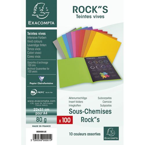 EXACOMPTA Paquet de 100 Sous-Chemises ROCK’S en Carte 80 gr 800001E