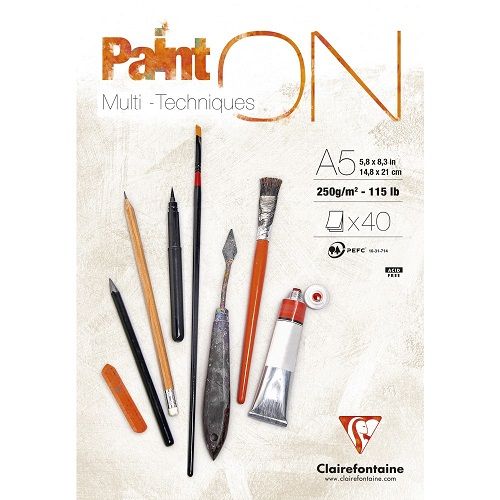 CLAIREFONTAINE Carnet de Dessin PAINT’ON Format A5 – 250g 40 Feuilles