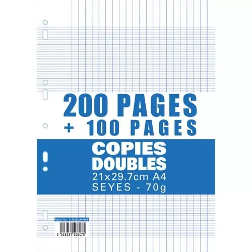 300 Copies Doubles Format A4 Grands Carreaux Séyès 70g