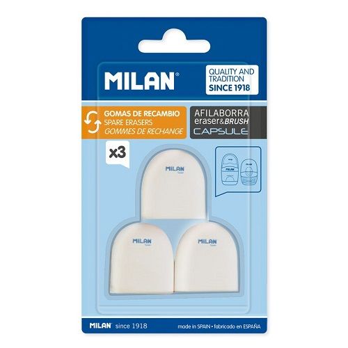 MILAN Lot de 3 Gommes Recharges Ovales pour Taille-Crayon Gomme