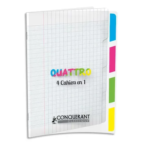 CONQUERANT Quattro Cahier 4 intercalaires 17x22cm 140p 90g Grands Carreaux Séyès