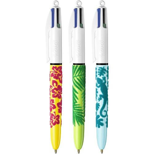 BIC Stylo Bille 4 Couleurs Motifs Relief VELOURS