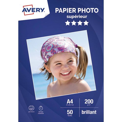 AVERY 40 Papier Photo BRILLANT ou SATINE A4, Jet d’Encre OU Laser 200g