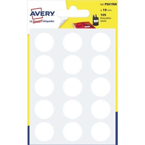 AVERY Sachet de 105 pastilles 19 mm Gommettes BLANCHES