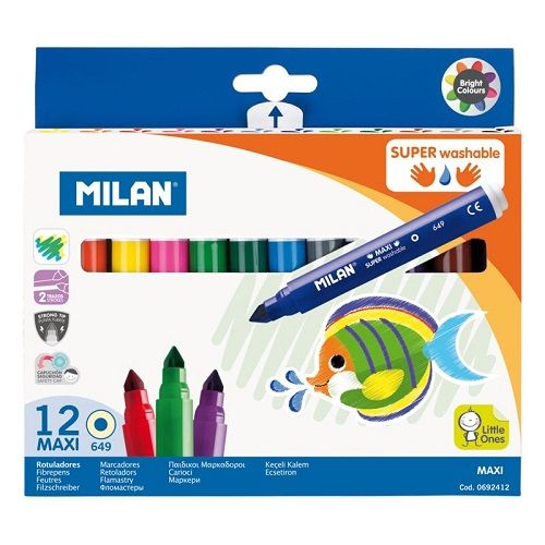 MILAN Boîte de 12 Feutres MAXI 7.5mm super lavables