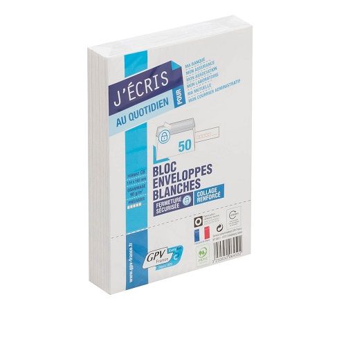 GPV Bloc de 50 Enveloppes auto-adhé. 90 g format C6 114×162 mm (A4 pliée en 4)