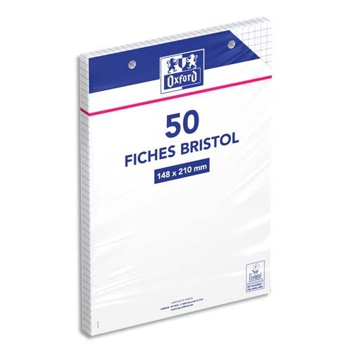 OXFORD 50 Fiches Bristol Perforées 14,8 X 21 cm (A5) Petits Carreaux blc PROMO