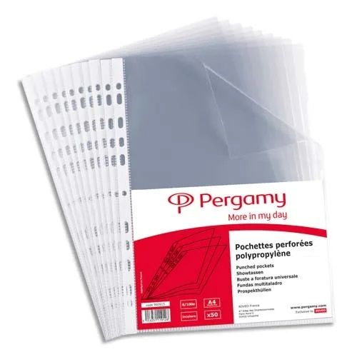 PERGAMY 50 Pochettes Perforées  9/100e Lisses