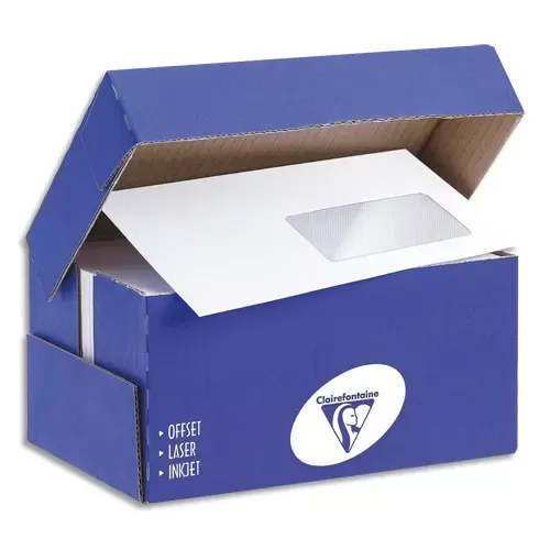 CLAIREFONTAINE Boîte de 250 enveloppes auto-adhésives 90g DL 110x220mm fenêtre